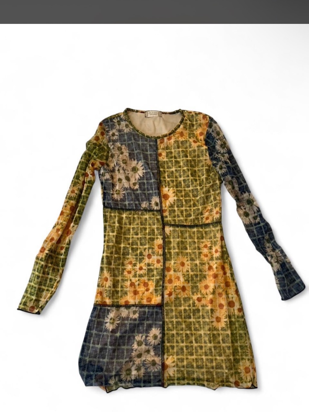 Altar'd State Green & Blue Floral Patchwork Mini Dress